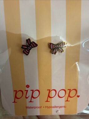 Pink Striped Bow Kids Earrings